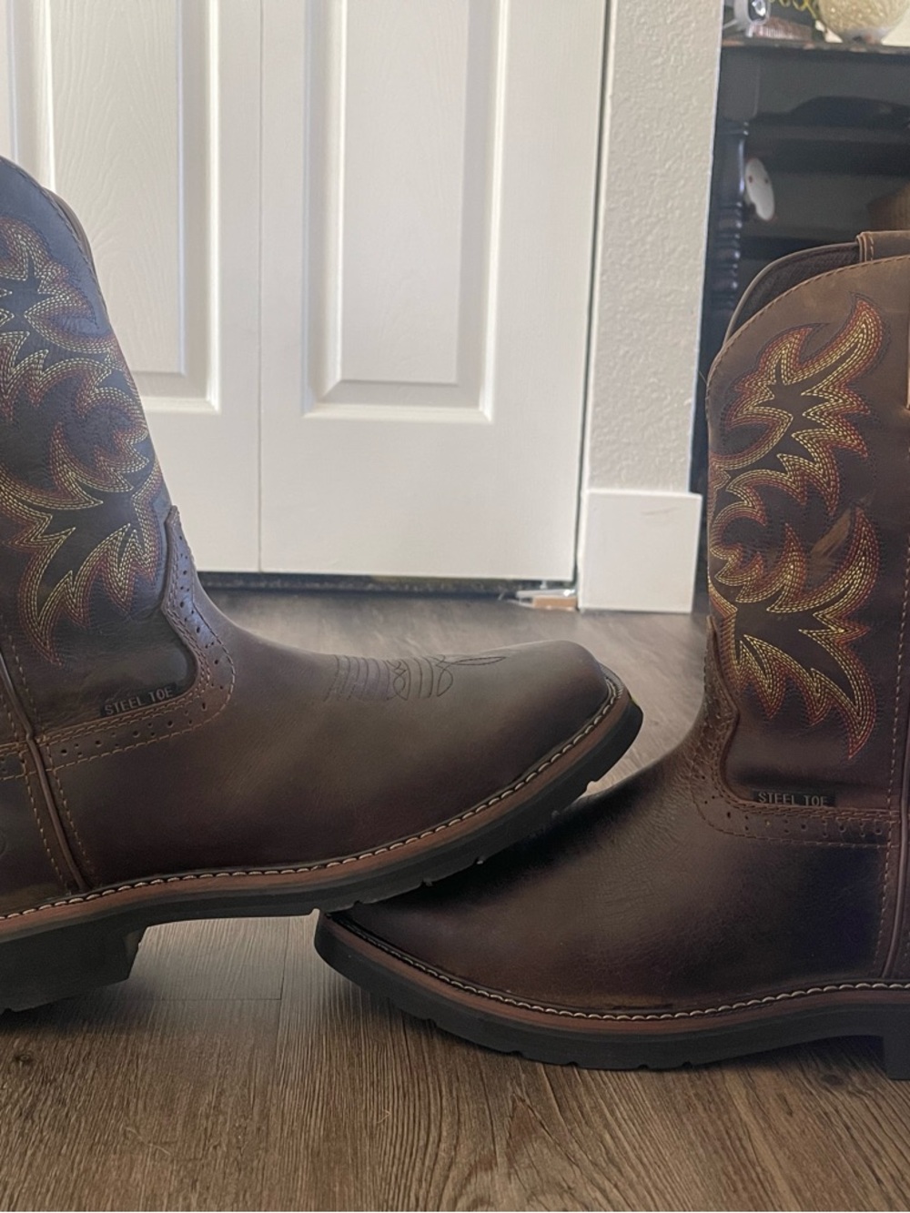 Justin Boots Brown Leather Steel Toe Western Work Boots